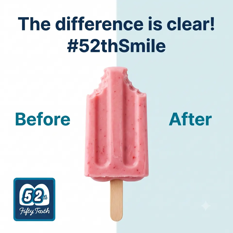 Bitten popsicle illustrating a before and after smile