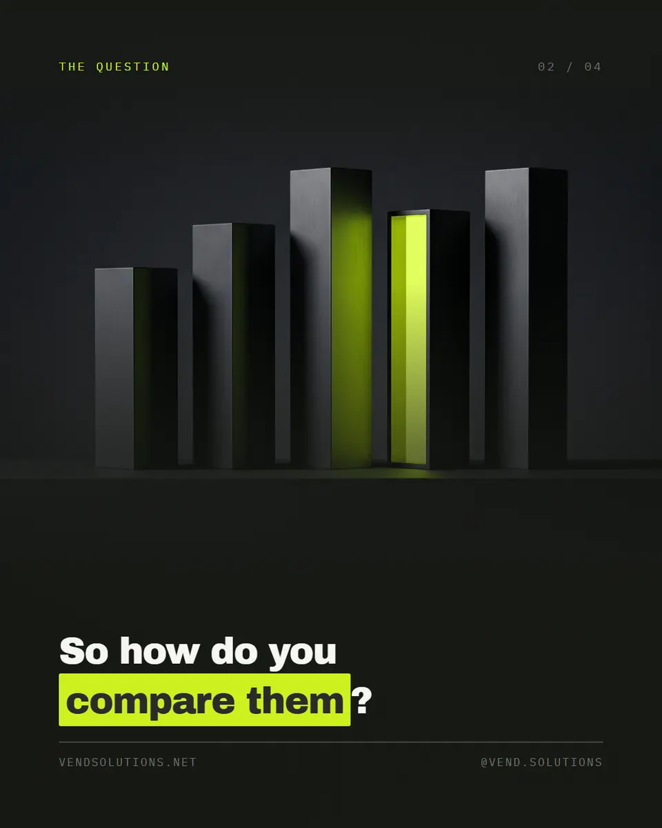 Dark bar sculpture with one lime bar, headline So how do you compare them
